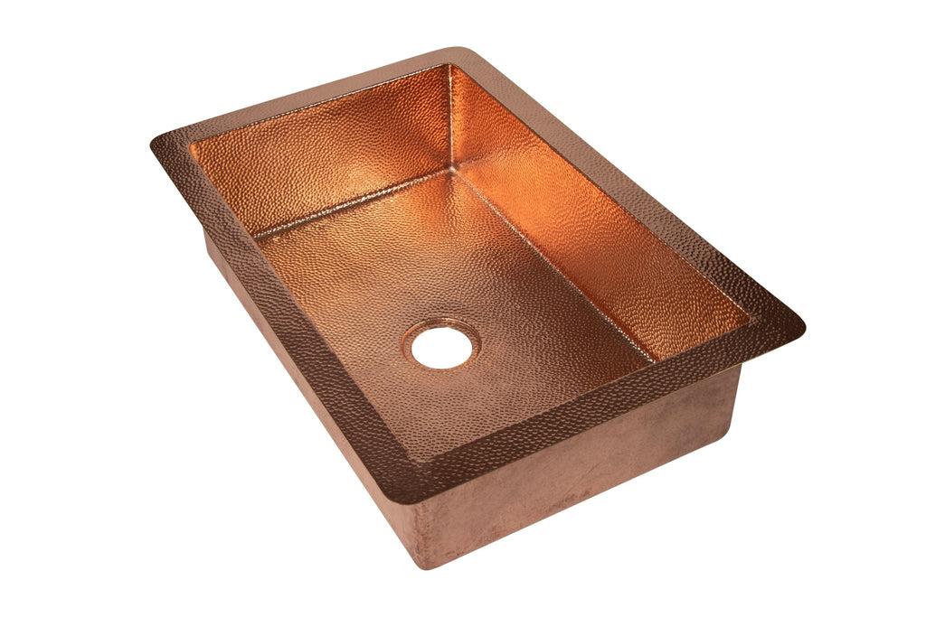 33" Drop-in Single Well Plain Hammered Copper Kitchen Sink - Veranda & Vessel Home Living