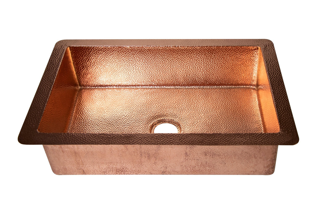 33" Drop-in Single Well Plain Hammered Copper Kitchen Sink - Veranda & Vessel Home Living