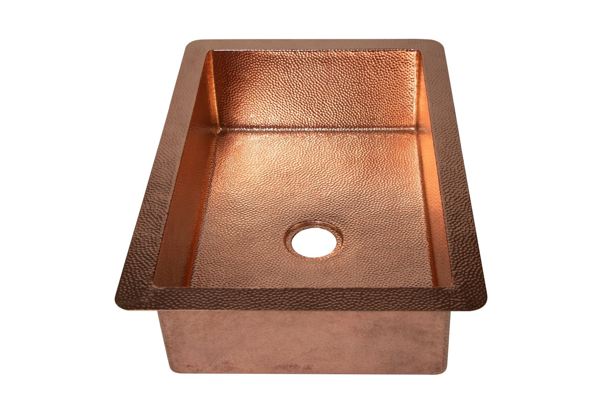 33" Drop-in Single Well Plain Hammered Copper Kitchen Sink - Veranda & Vessel Home Living