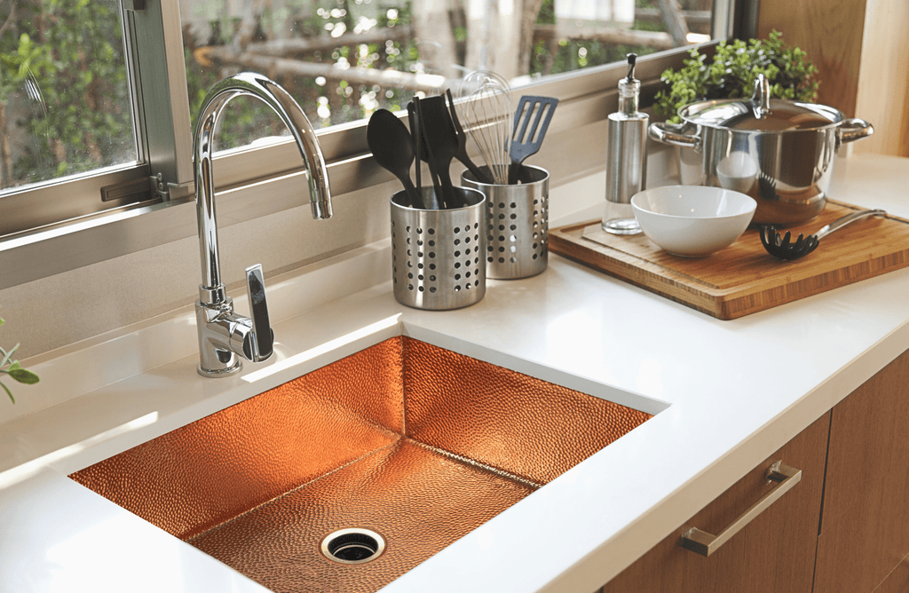 33" Drop-in Single Well Plain Hammered Copper Kitchen Sink - Veranda & Vessel Home Living