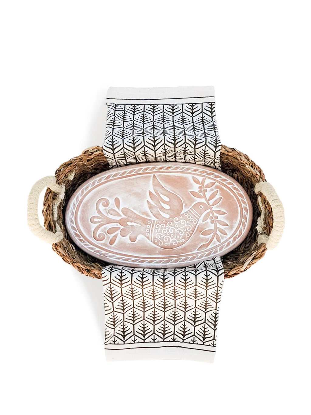Bread Warmer & Basket Gift Set with Tea Towel - Bird Oval - Veranda & Vessel Home Living