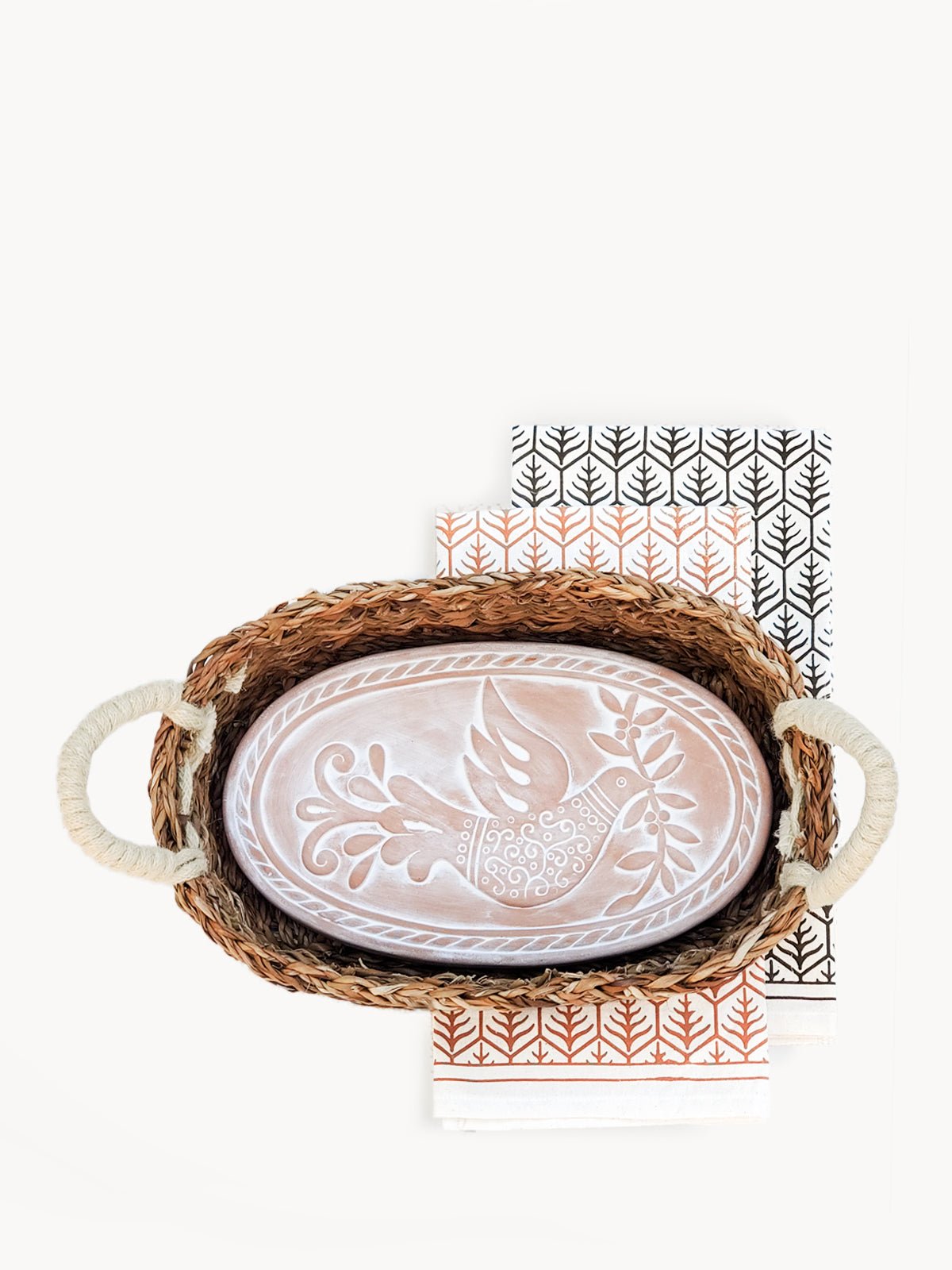 Bread Warmer & Basket Gift Set with Tea Towel - Bird Oval - Veranda & Vessel Home Living