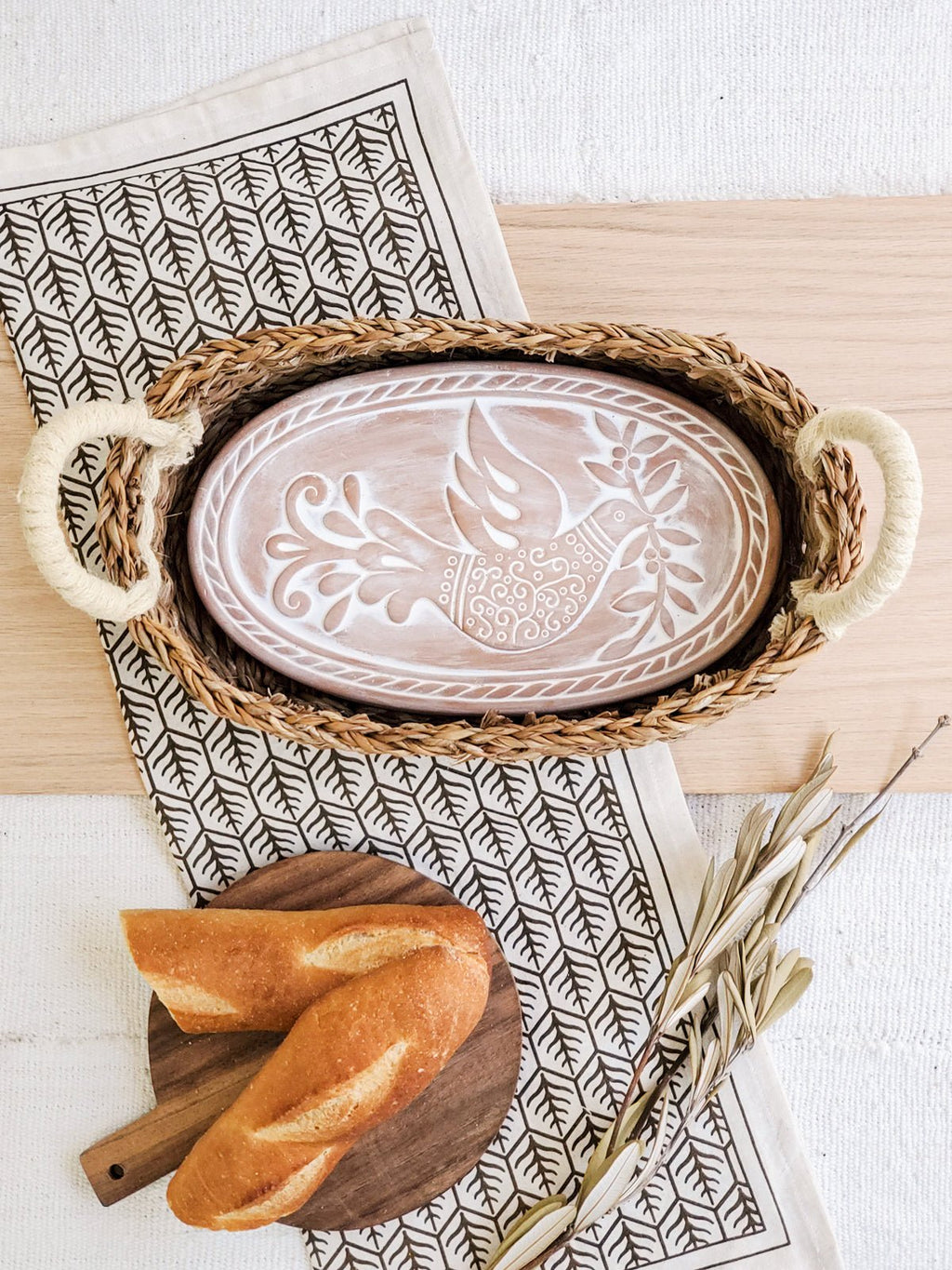 Bread Warmer & Basket Gift Set with Tea Towel - Bird Oval - Veranda & Vessel Home Living