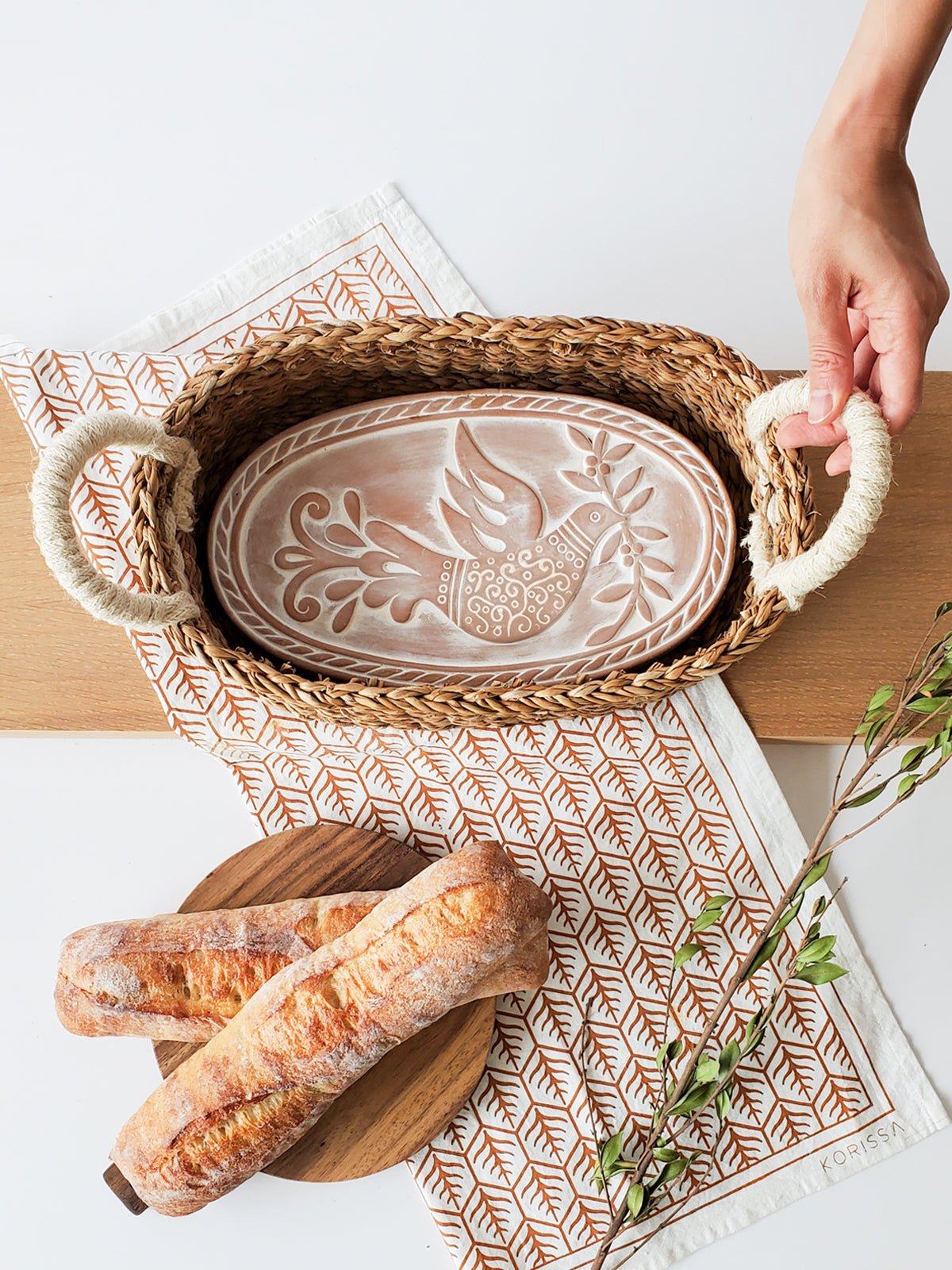 Bread Warmer & Basket Gift Set with Tea Towel - Bird Oval - Veranda & Vessel Home Living