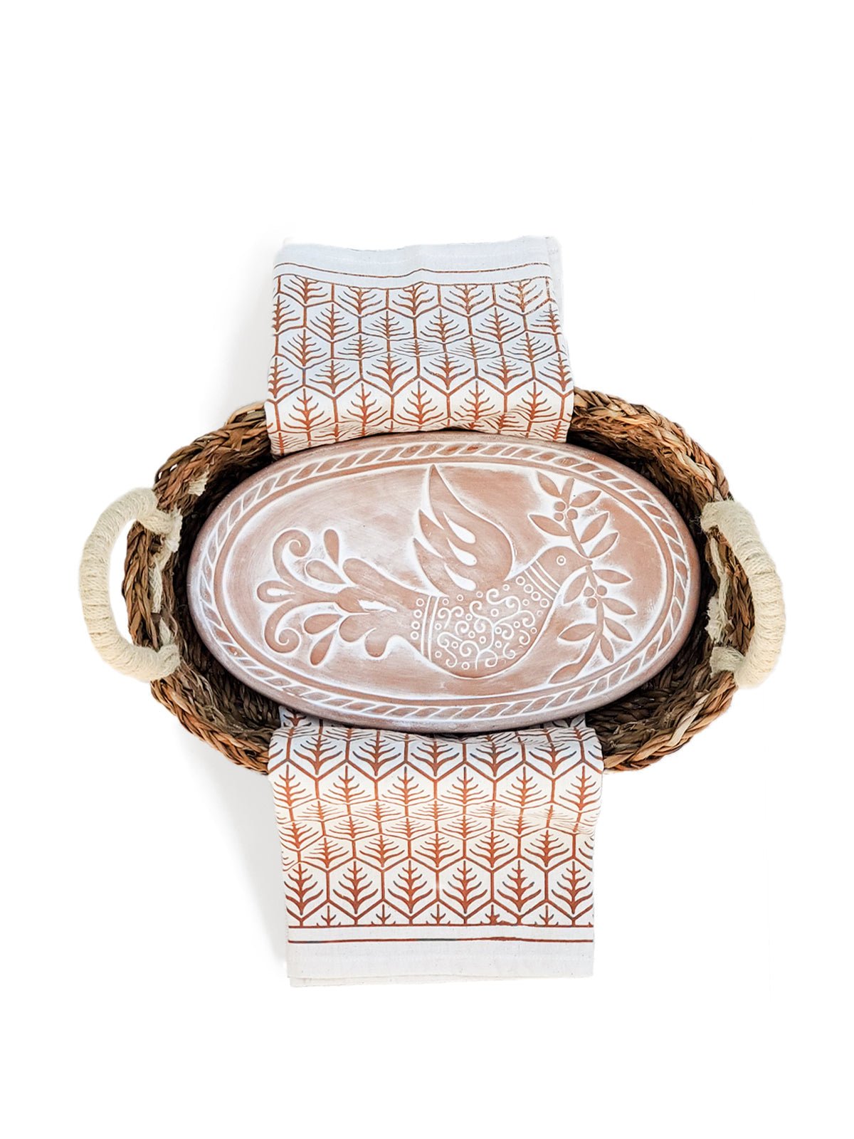 Bread Warmer & Basket Gift Set with Tea Towel - Bird Oval - Veranda & Vessel Home Living