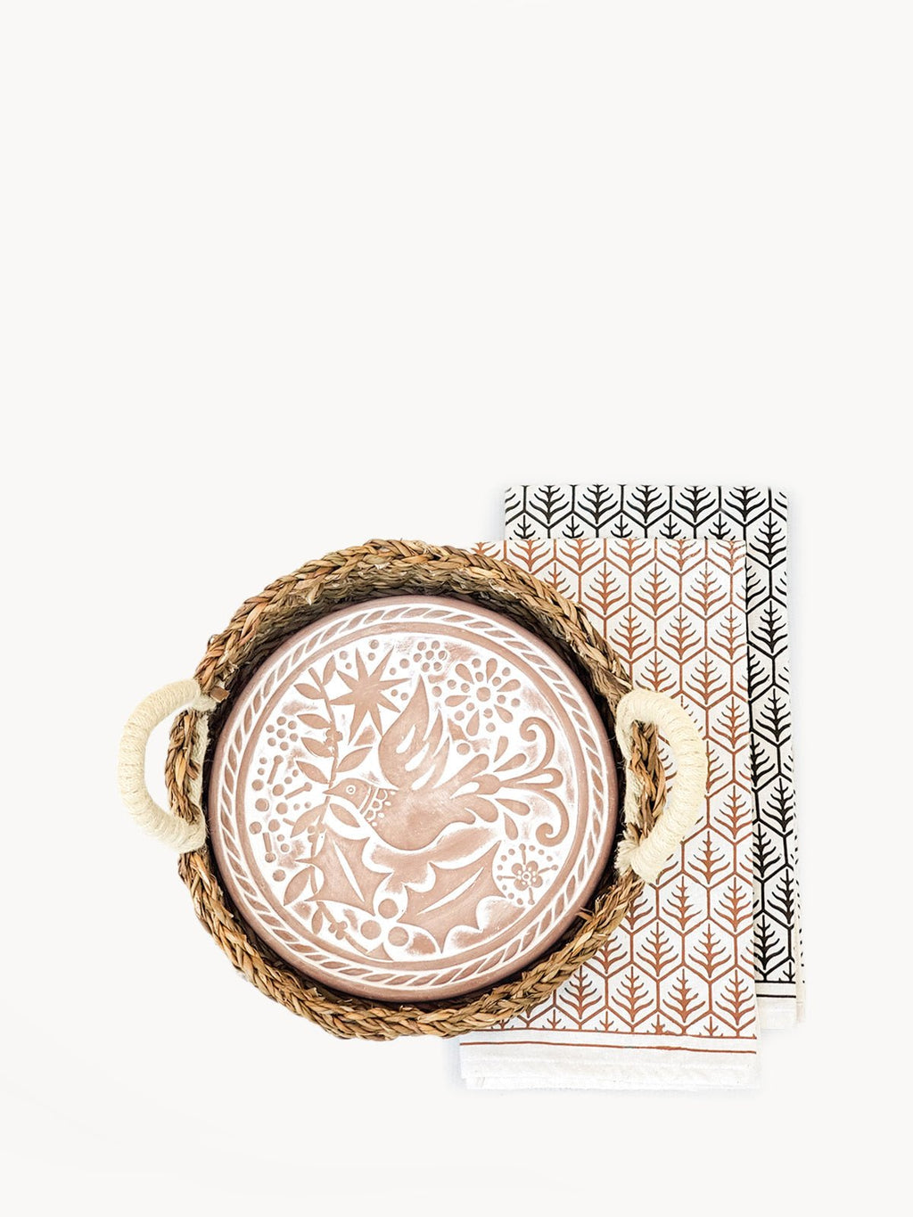 Bread Warmer & Basket Gift Set with Tea Towel - Bird Round - Veranda & Vessel Home Living