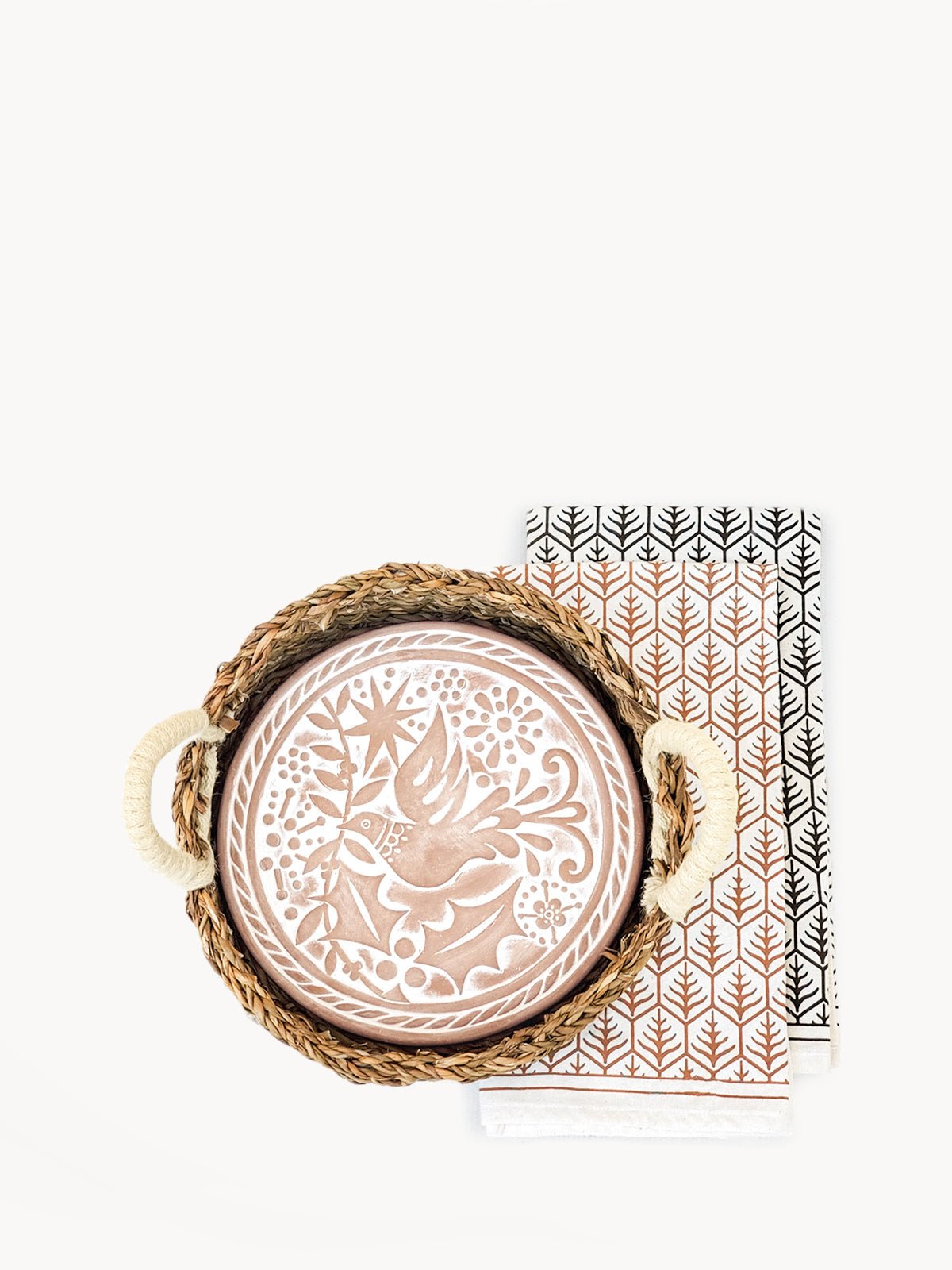 Bread Warmer & Basket Gift Set with Tea Towel - Bird Round - Veranda & Vessel Home Living