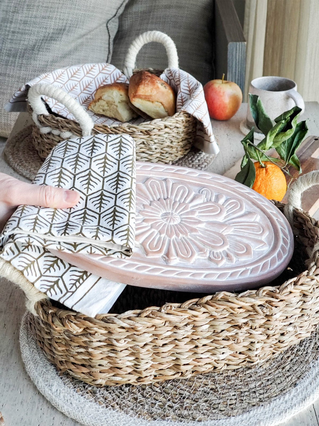 Bread Warmer & Basket Gift Set with Tea Towel - Flower - Veranda & Vessel Home Living