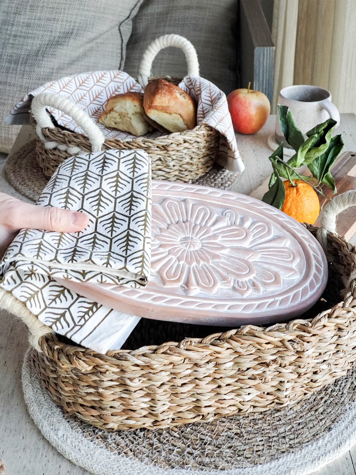 Bread Warmer & Basket Gift Set with Tea Towel - Flower - Veranda & Vessel Home Living