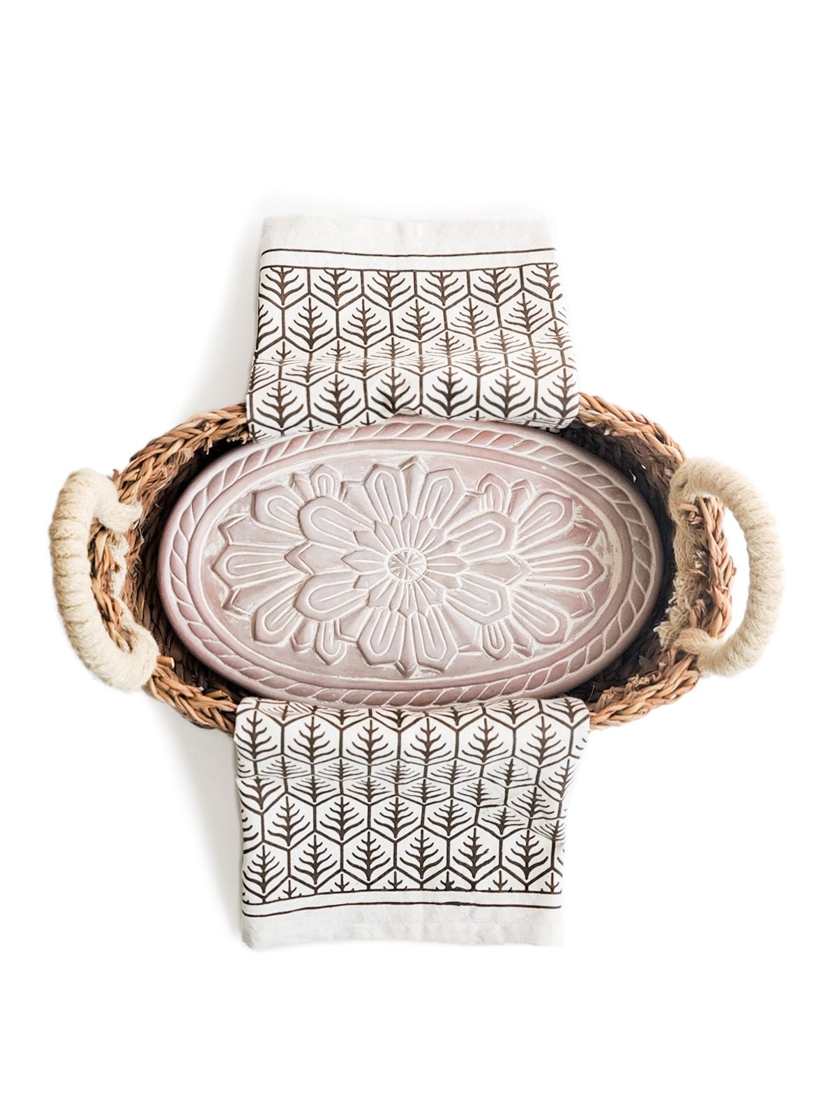 Bread Warmer & Basket Gift Set with Tea Towel - Flower - Veranda & Vessel Home Living