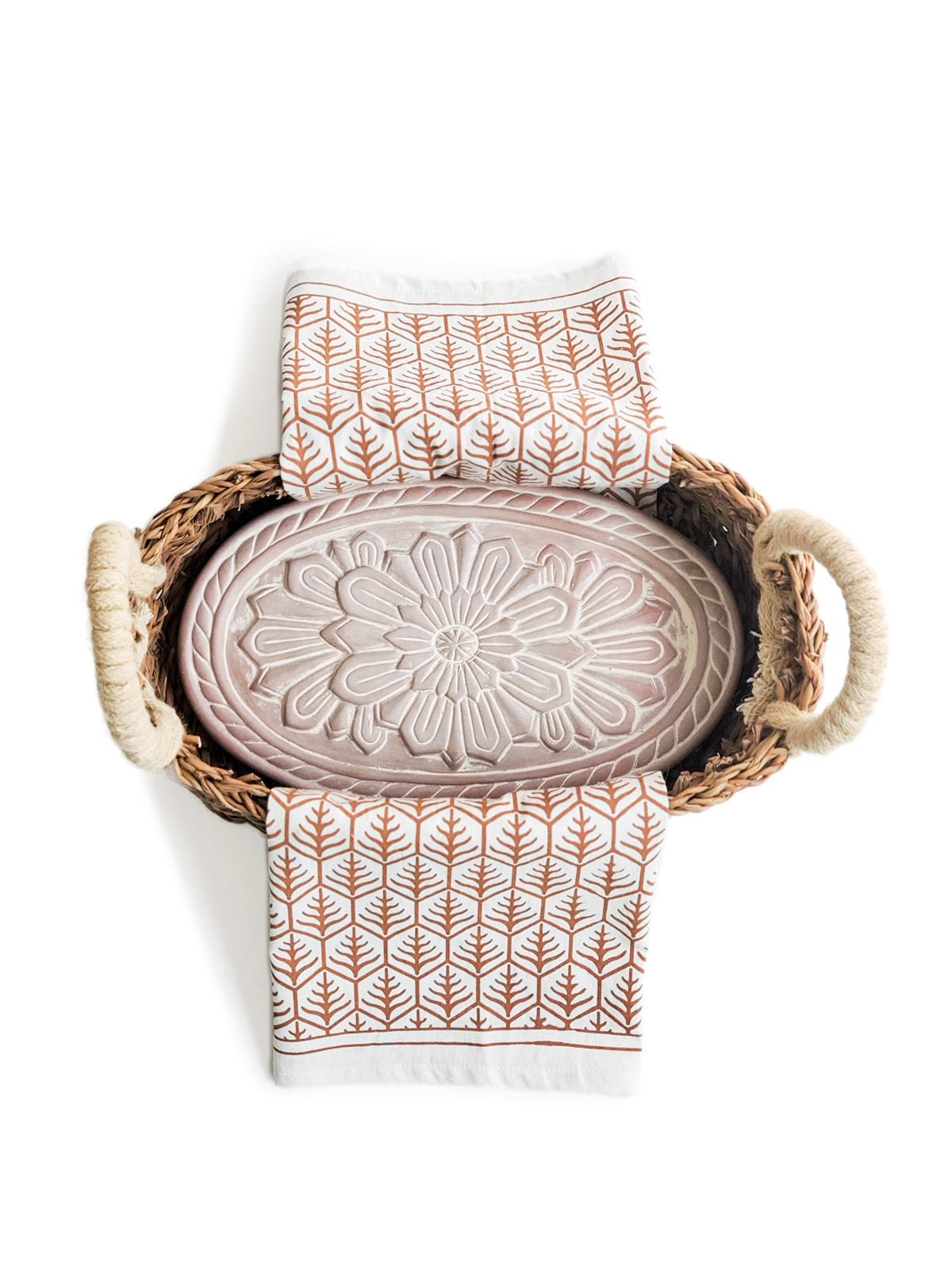 Bread Warmer & Basket Gift Set with Tea Towel - Flower - Veranda & Vessel Home Living