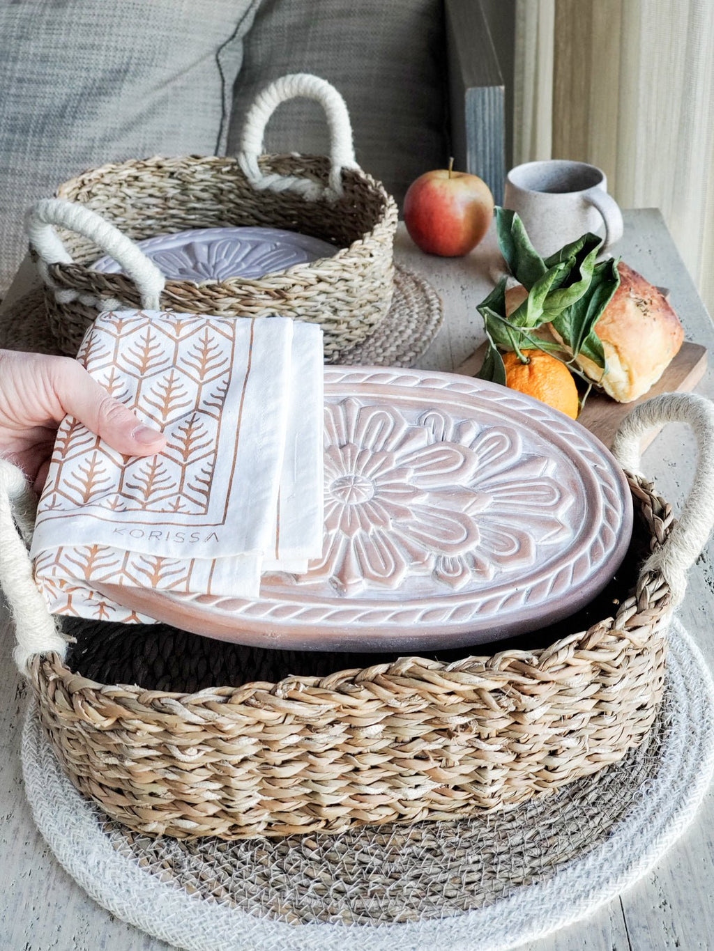 Bread Warmer & Basket Gift Set with Tea Towel - Flower - Veranda & Vessel Home Living