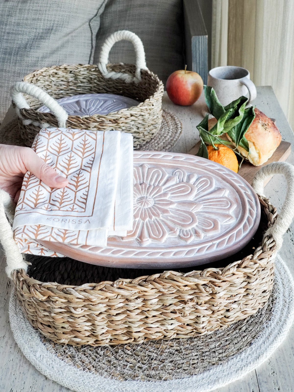 Bread Warmer & Basket Gift Set with Tea Towel - Flower - Veranda & Vessel Home Living