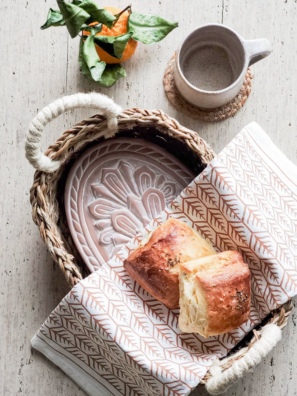 Bread Warmer & Basket Gift Set with Tea Towel - Flower - Veranda & Vessel Home Living