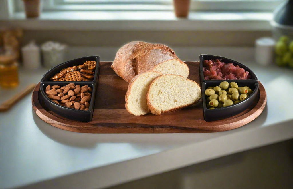 Charcuterie / Serving Tray w/ 4 Triangular Ceramic Bowls - Veranda & Vessel Home Living
