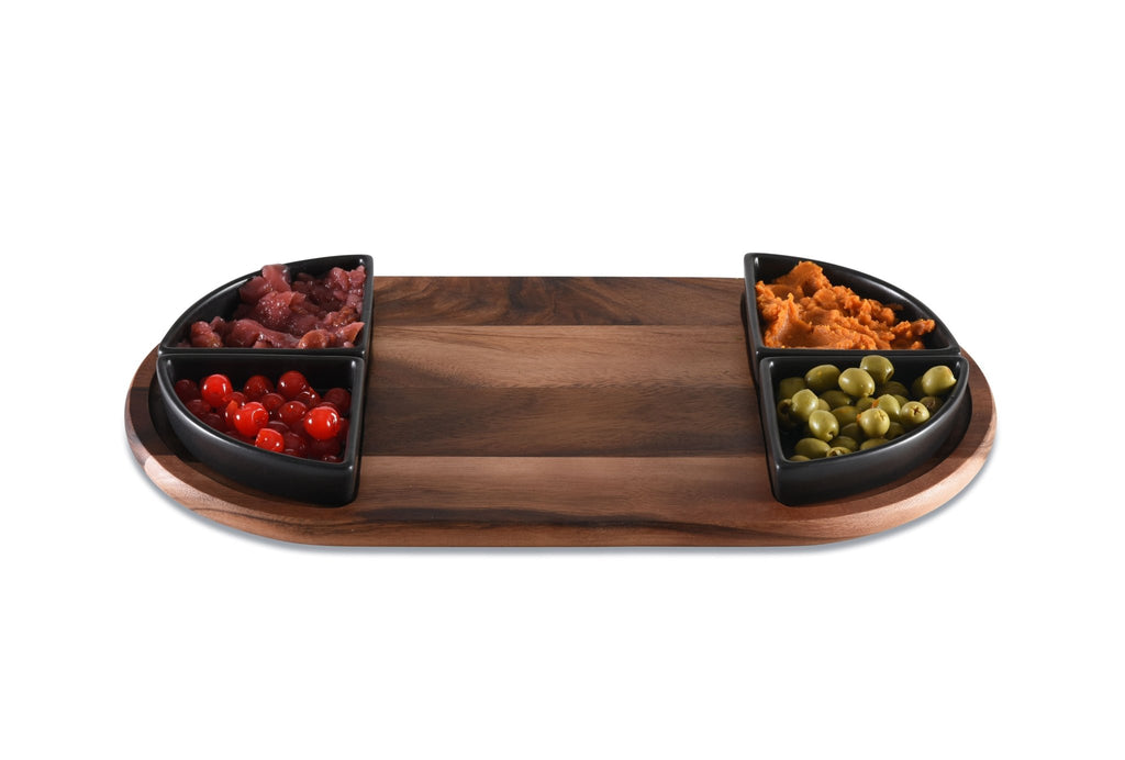 Charcuterie / Serving Tray w/ 4 Triangular Ceramic Bowls - Veranda & Vessel Home Living