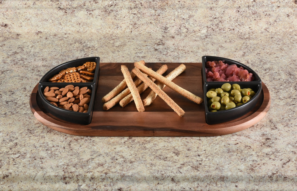Charcuterie / Serving Tray w/ 4 Triangular Ceramic Bowls - Veranda & Vessel Home Living