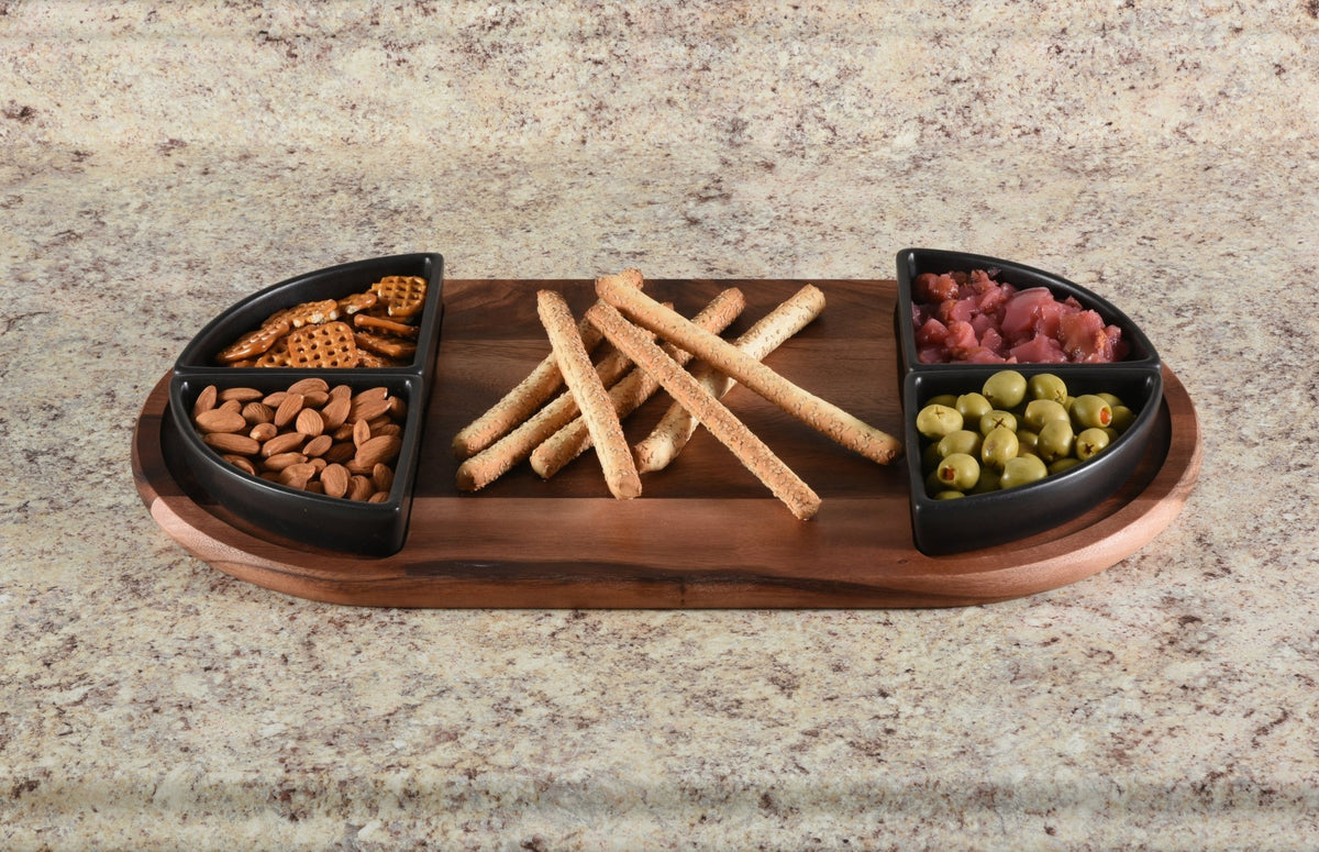 Charcuterie / Serving Tray w/ 4 Triangular Ceramic Bowls - Veranda & Vessel Home Living