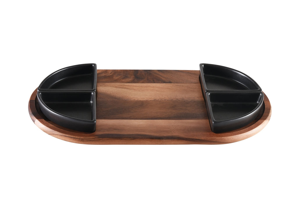 Charcuterie / Serving Tray w/ 4 Triangular Ceramic Bowls - Veranda & Vessel Home Living