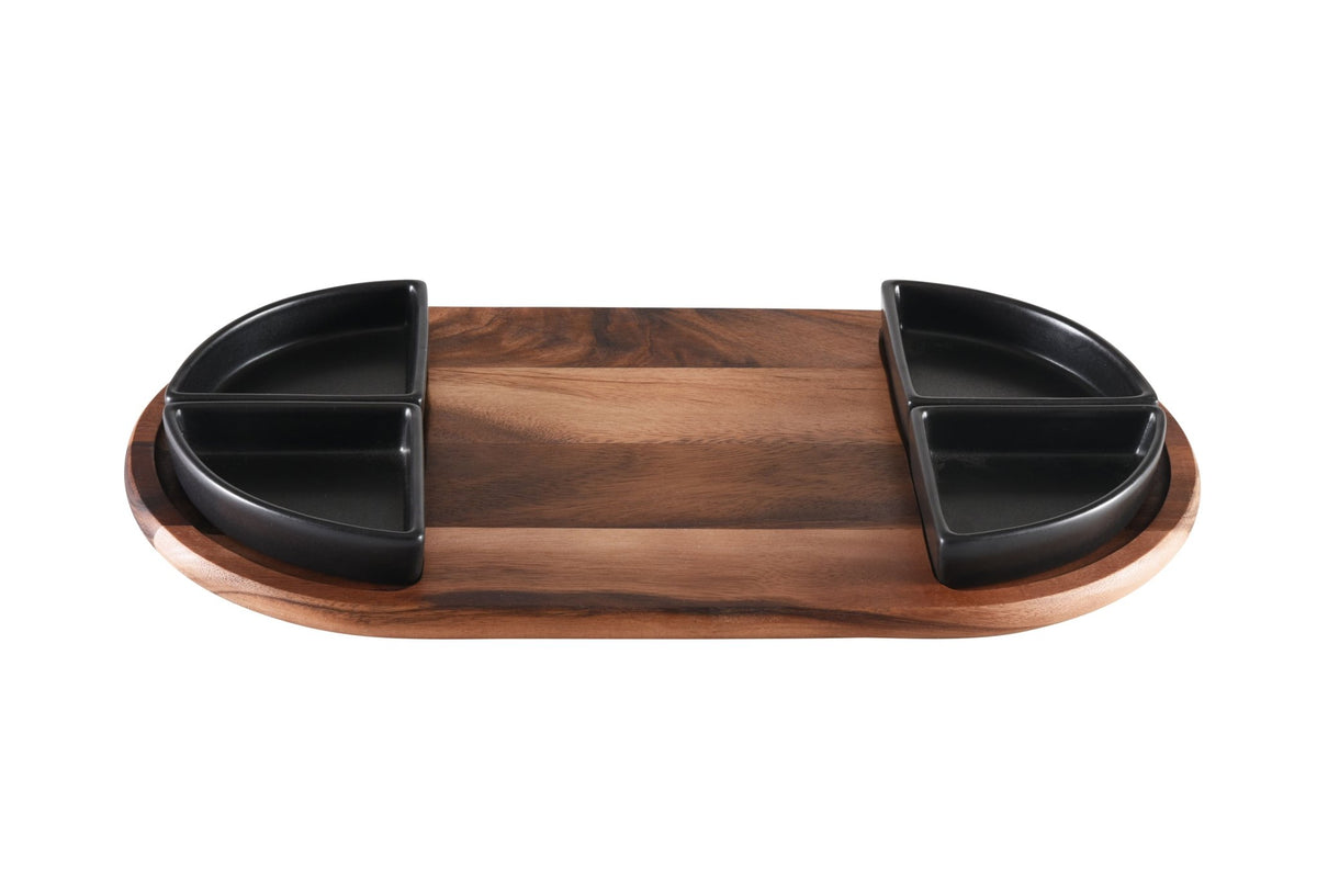 Charcuterie / Serving Tray w/ 4 Triangular Ceramic Bowls - Veranda & Vessel Home Living