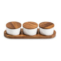 Condiment Serving Set 3 Ceramic Bowls with Lids 13" x 3.75" - Veranda & Vessel Home Living
