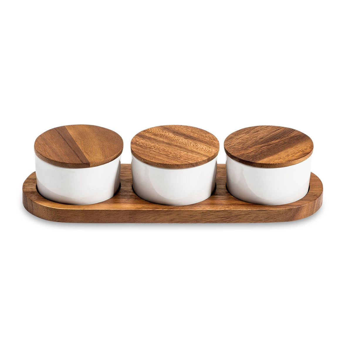 Condiment Serving Set 3 Ceramic Bowls with Lids 13" x 3.75" - Veranda & Vessel Home Living
