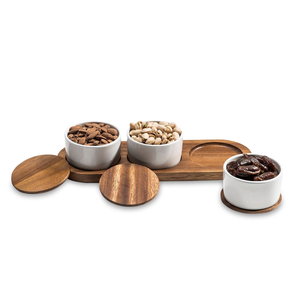 Condiment Serving Set 3 Ceramic Bowls with Lids 13" x 3.75" - Veranda & Vessel Home Living