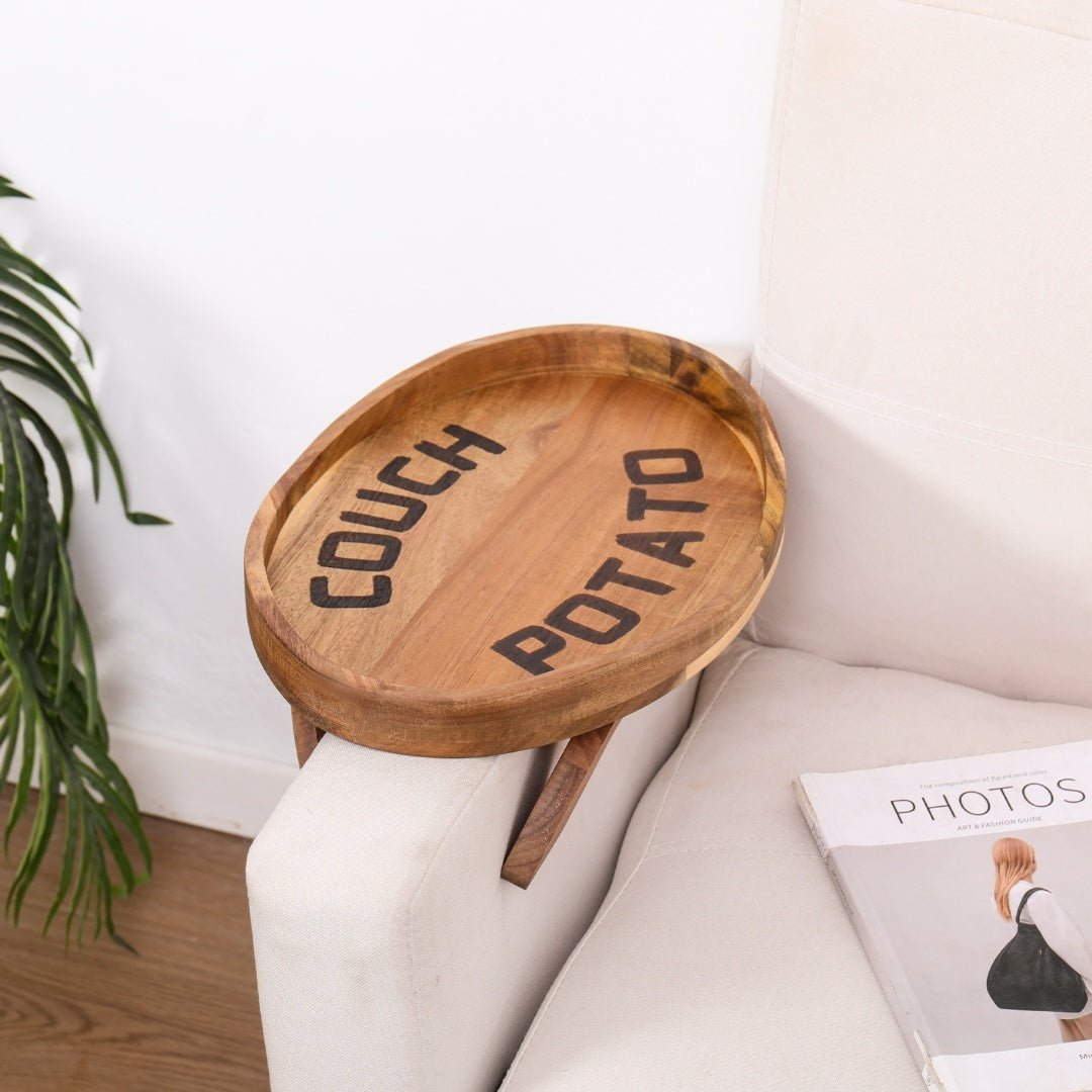 Couch Potato Tray-Smart Clip-On Sofa Tray Made of Acacia Wood - Veranda & Vessel Home Living