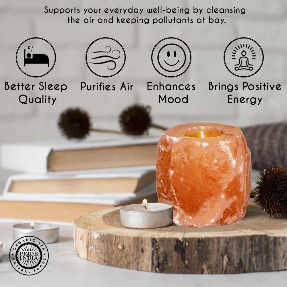 Himalayan Pink Salt Tea Light Holder by Pride of India – Salt Candle Holder – Room Décor Item – Great for Creating an Ambiance – Ideal for Home & Spa Uses – Natural Shape - Veranda & Vessel Home Living