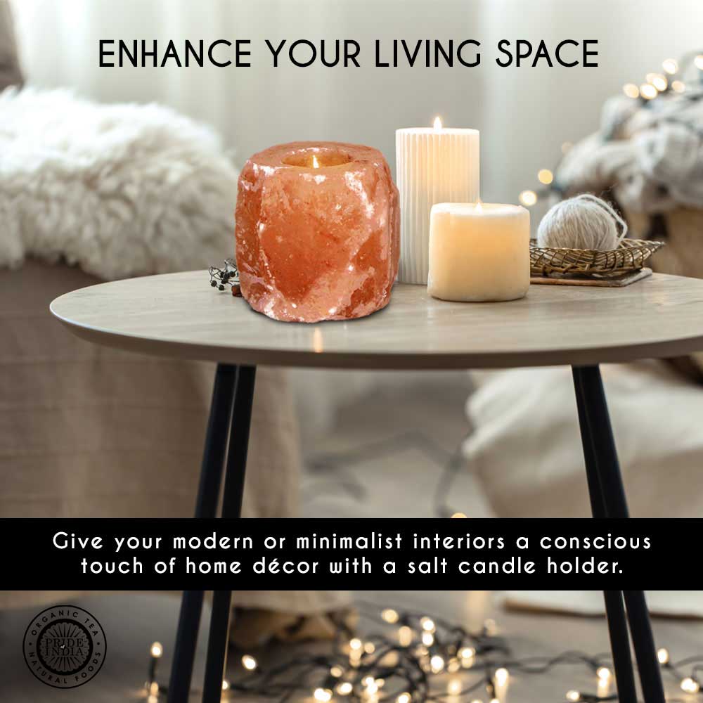 Himalayan Pink Salt Tea Light Holder by Pride of India – Salt Candle Holder – Room Décor Item – Great for Creating an Ambiance – Ideal for Home & Spa Uses – Natural Shape - Veranda & Vessel Home Living