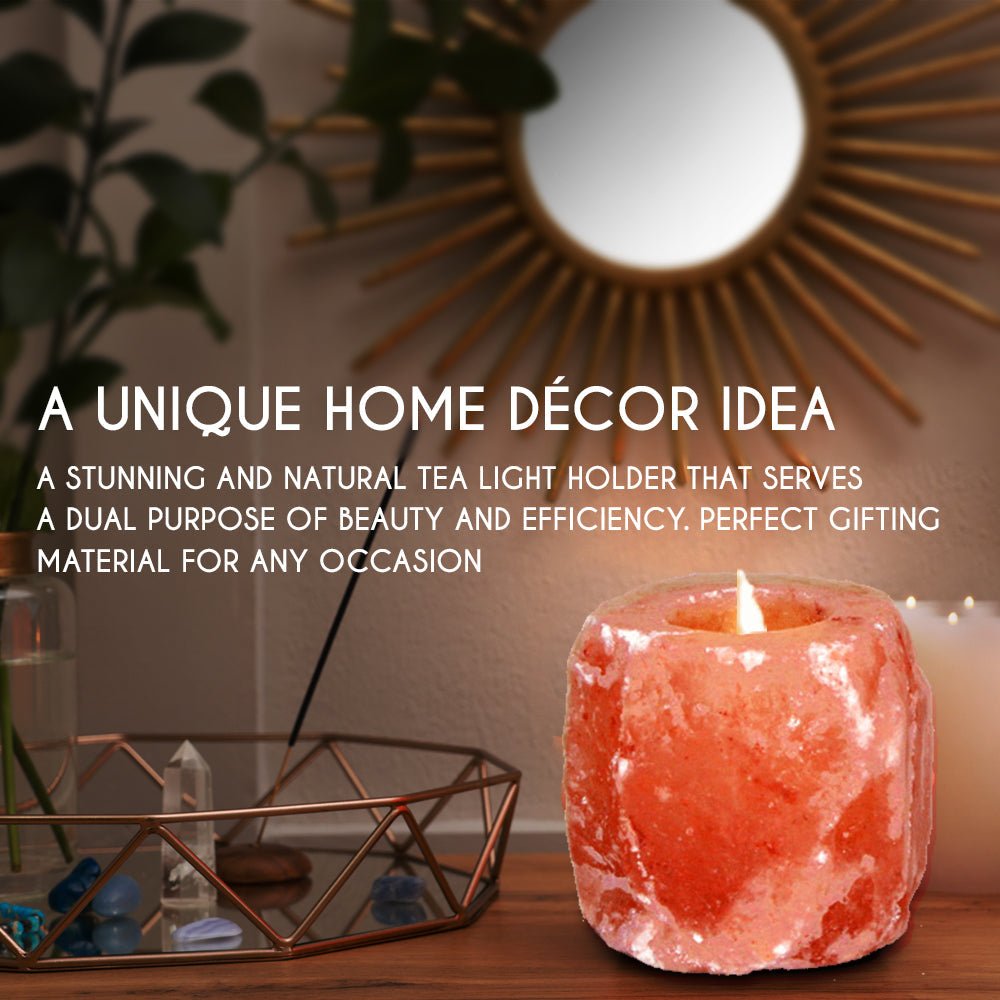 Himalayan Pink Salt Tea Light Holder by Pride of India – Salt Candle Holder – Room Décor Item – Great for Creating an Ambiance – Ideal for Home & Spa Uses – Natural Shape - Veranda & Vessel Home Living
