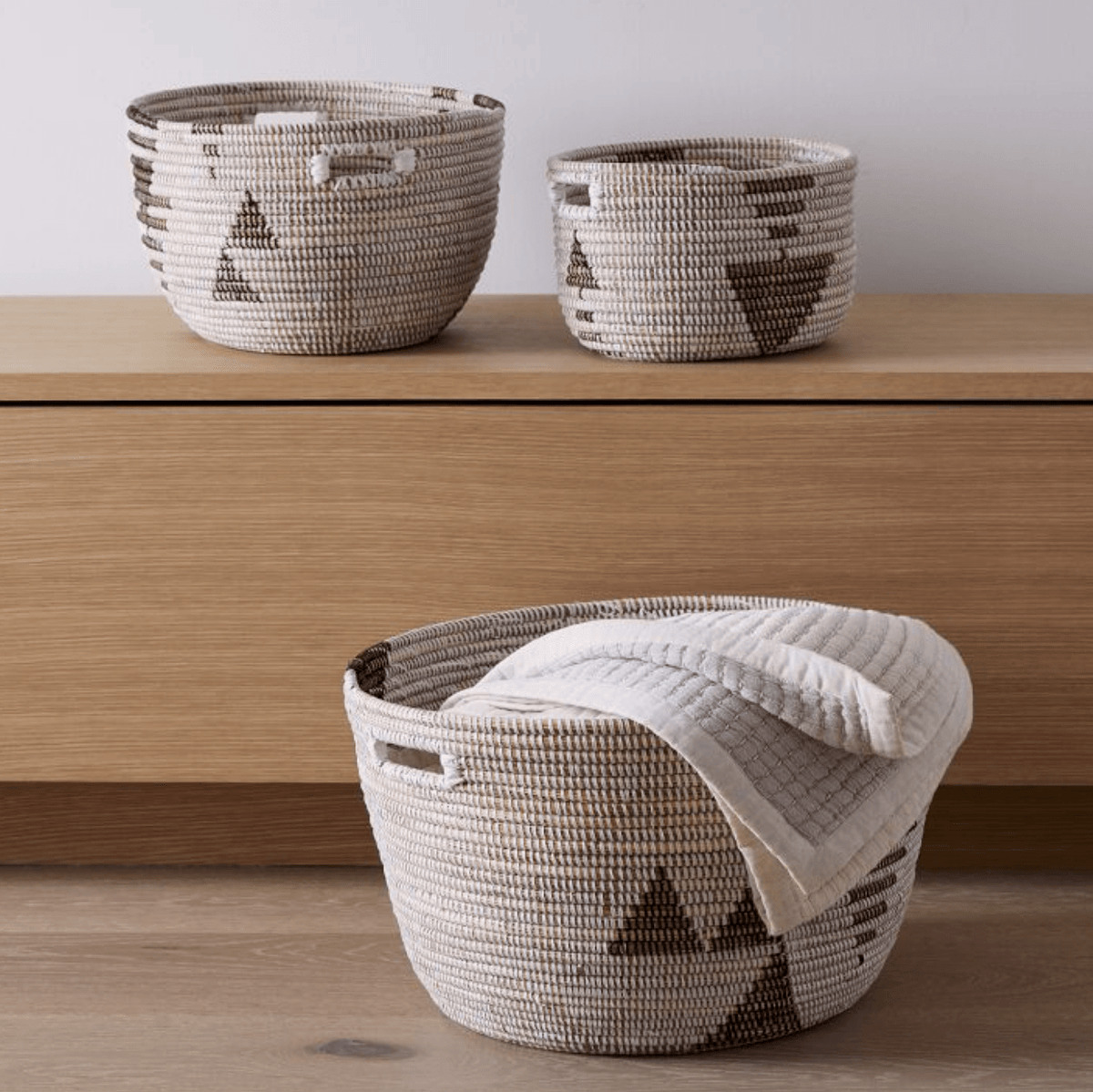 Oval Storage Basket Graphic Print Black and White - Set of 3 - Veranda & Vessel Home Living