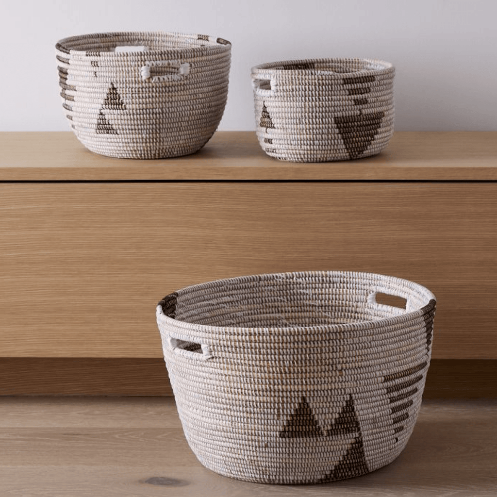 Oval Storage Basket Graphic Print Black and White - Set of 3 - Veranda & Vessel Home Living