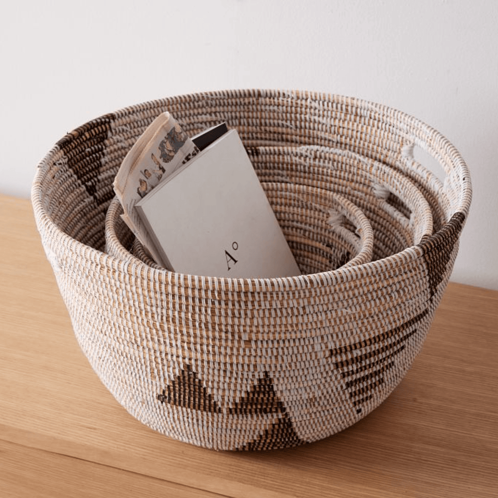 Oval Storage Basket Graphic Print Black and White - Set of 3 - Veranda & Vessel Home Living