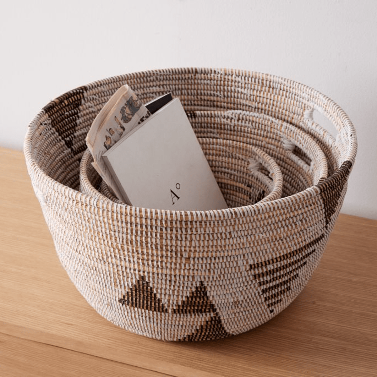 Oval Storage Basket Graphic Print Black and White - Set of 3 - Veranda & Vessel Home Living