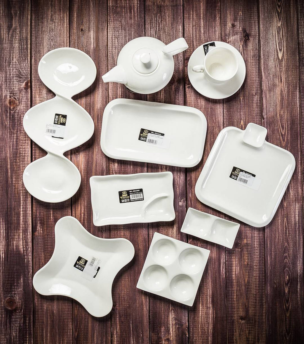 White Divided Sauce Dish 14.5" inch | 37 Cm - Veranda & Vessel Home Living