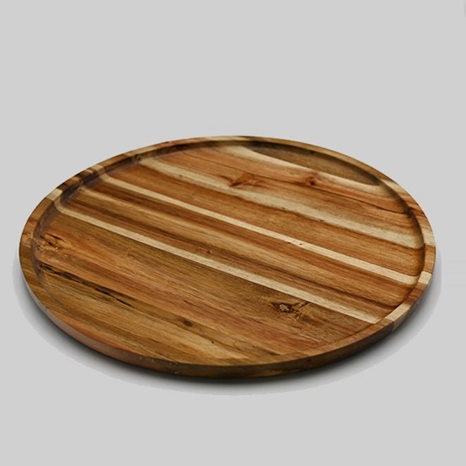 Zavis Green Acacia Wood Round Stackable Plate / Platter 14" | Dishwasher Safe - Veranda & Vessel Home Living