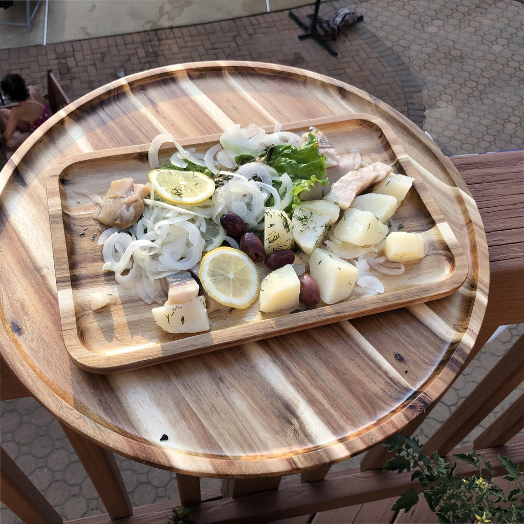 Zavis Green Acacia Wood Round Stackable Plate / Platter 14" | Dishwasher Safe - Veranda & Vessel Home Living
