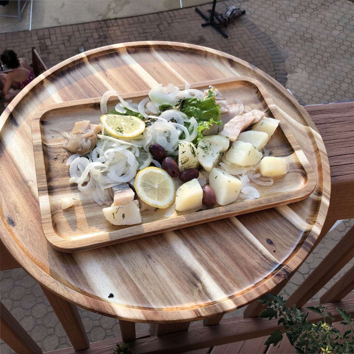 Zavis Green Acacia Wood Round Stackable Plate / Platter 14" | Dishwasher Safe - Veranda & Vessel Home Living